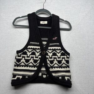 Hollister Sweater Vest Women's M Southwestern Print Button Front Brown